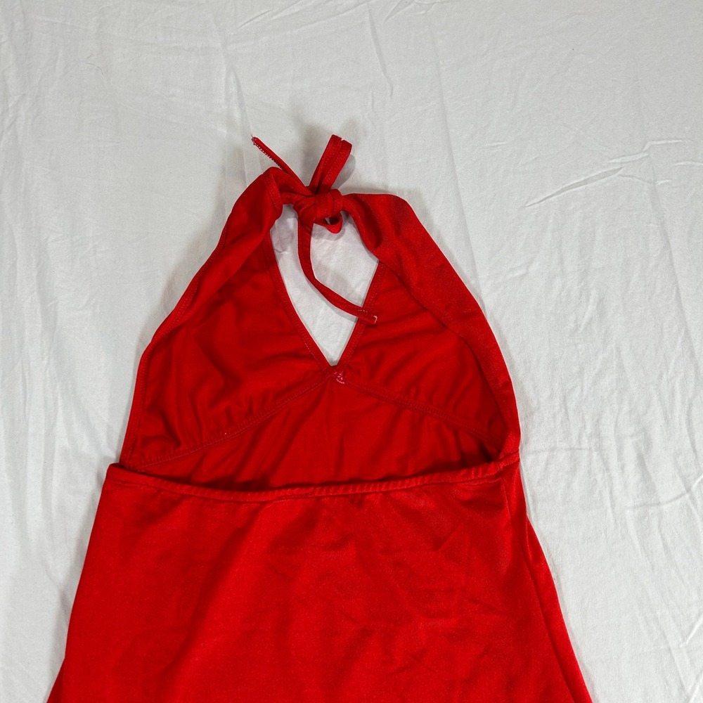 Electric Lingerie Vintage Y2K Red Asymmetrical Ruffle Hem Night Gown Slip OSFA - Picture 5 of 10